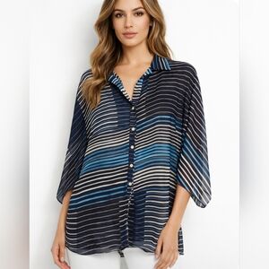 Guess by Marciano Navy and White Striped Shirt